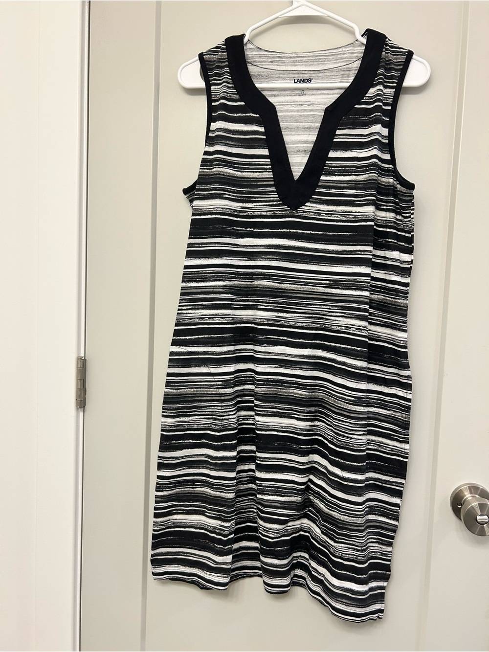 Lands' End Gray & White Marled Dress with Pockets (See photos for measurements)
